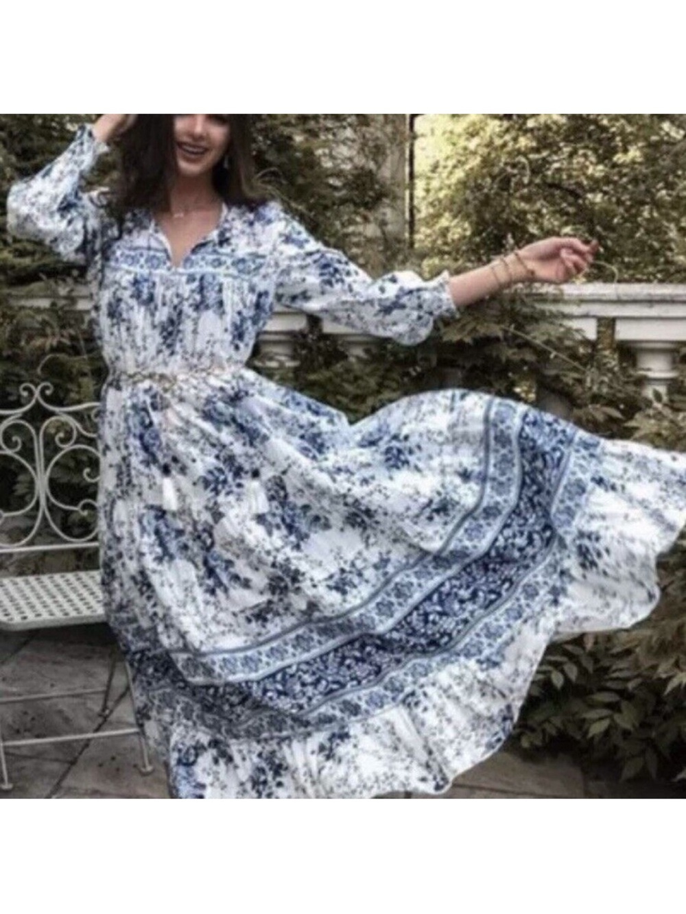 Zara Blue and White Floral Maxi Dress